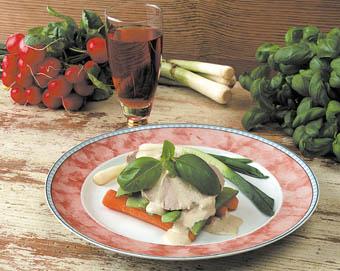 Buljongkokt fläskfilé med basilikasås