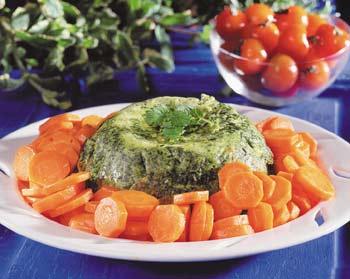 Spenattimbal med glaserade morötter