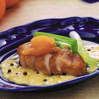 Kycklingfilé med apelsin och grönpepparsås