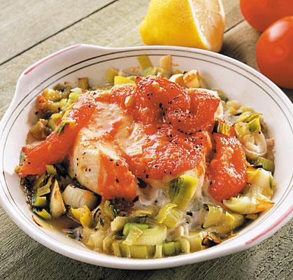 Tomattorsk med purjolök