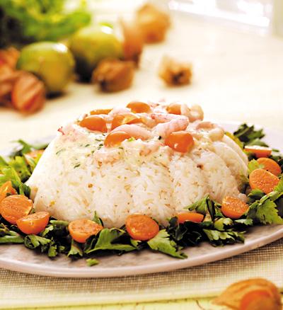 Räkor i risrand med physalis