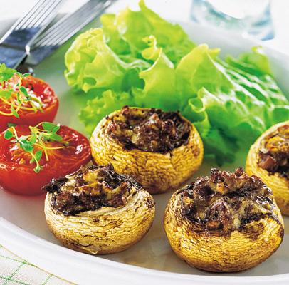 Fyllda champinjonhattar