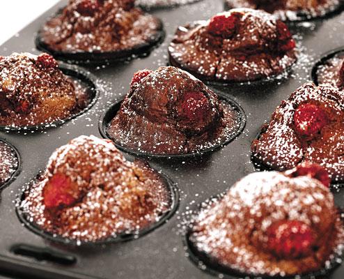 Choklad- och hallonmuffins