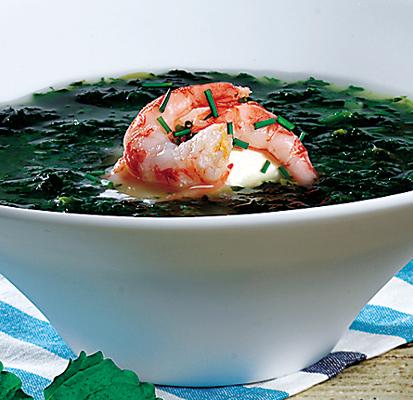 Nässelsoppa med räktopp