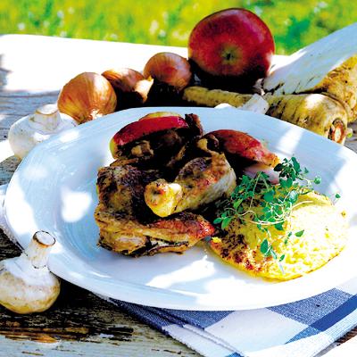 Honungskyckling med polentakakor