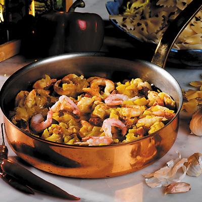 Pasta med heta räkor