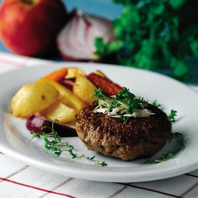 Äppelmosfyllda färsbiffar