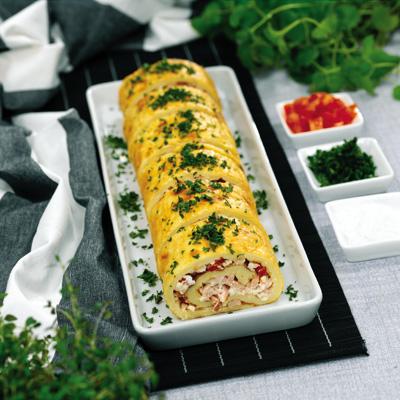 Kasslerfylld pannkaksrulle