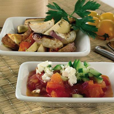 Ungsbakade rotfrukter med salsadipp