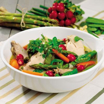 Vinkokt kyckling med vårprimörer