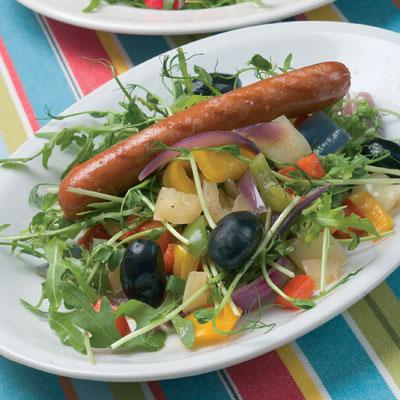 Varm paprikasallad med grillad Linguica