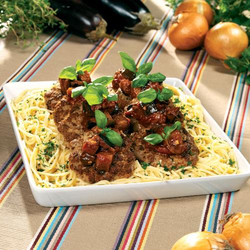 Medelhavsbiffar med auberginchutney