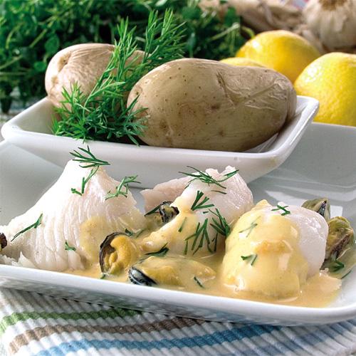 Rödspättfileér i kryddig musselsås