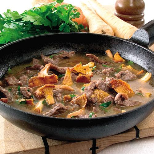 Lövbiffpanna med kantareller