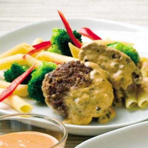 Köttfärsbiffar med grönpepparsås