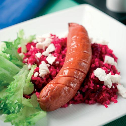Rödbetsbulgur med stekt chorizo