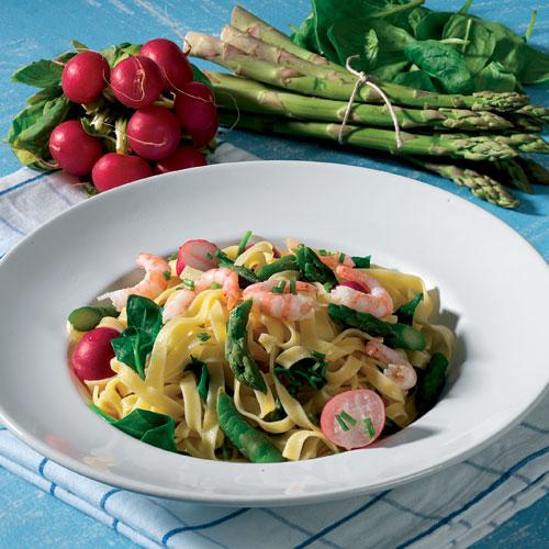 Primörer med pasta och räkor