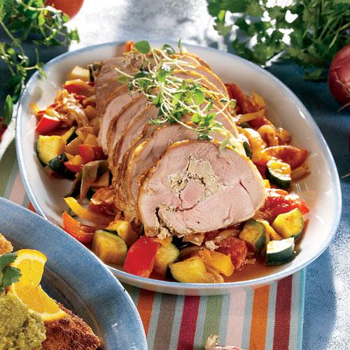 Fylld kalkonstek med grönsaker