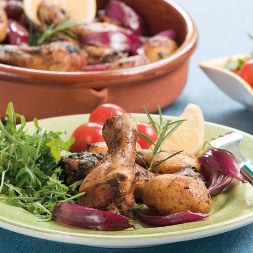 Citronkyckling med rostad potatis och lök