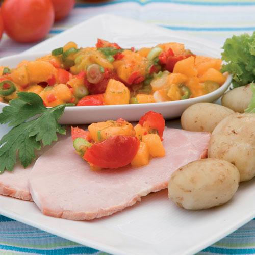 Kassler med mango- och tomatsalsa