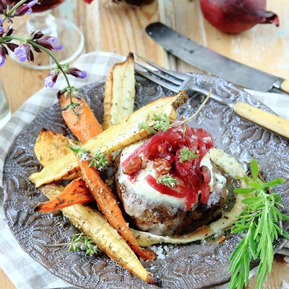 Chèvregratinerade lammfärsbiffar