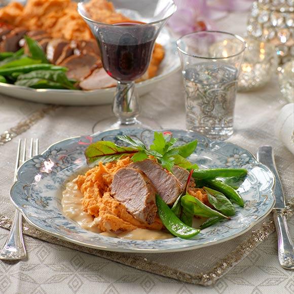 Aprikosglaserad fläskfilé med sötpotatispuré