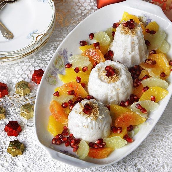 Kokospannacotta med citrussallad