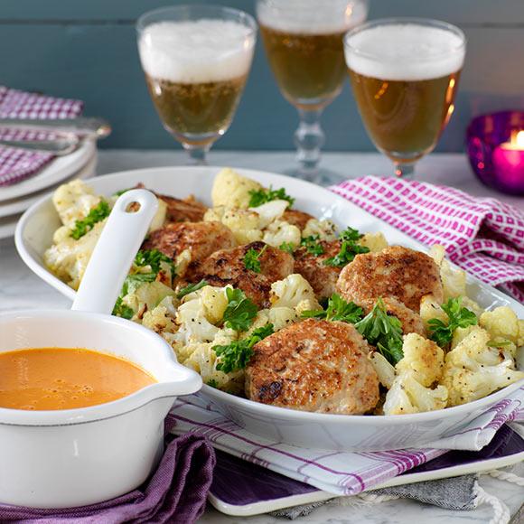 Pannbiff med soltorkade tomater och paprikasås