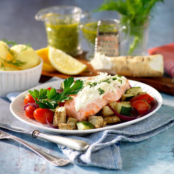 Lax med pepparrotsfyllning