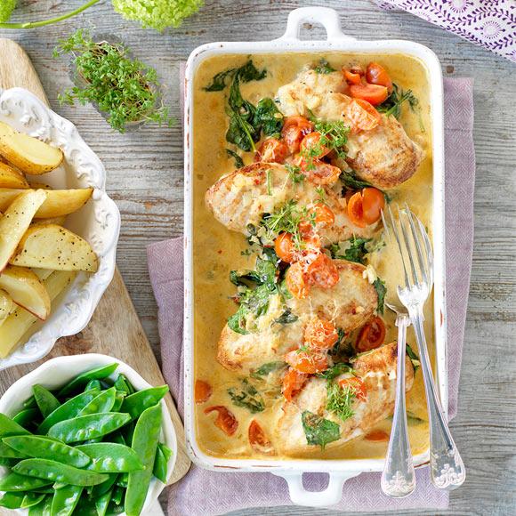 Spenatkyckling i gräddig sås