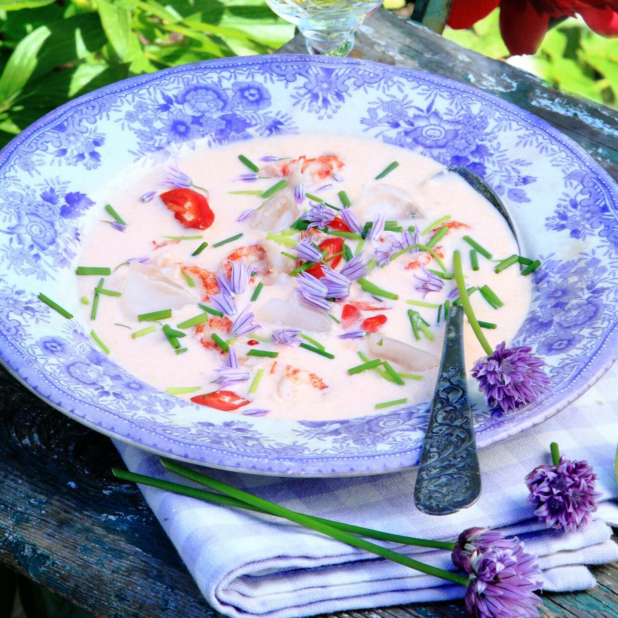 Kall melonsoppa med kräftor