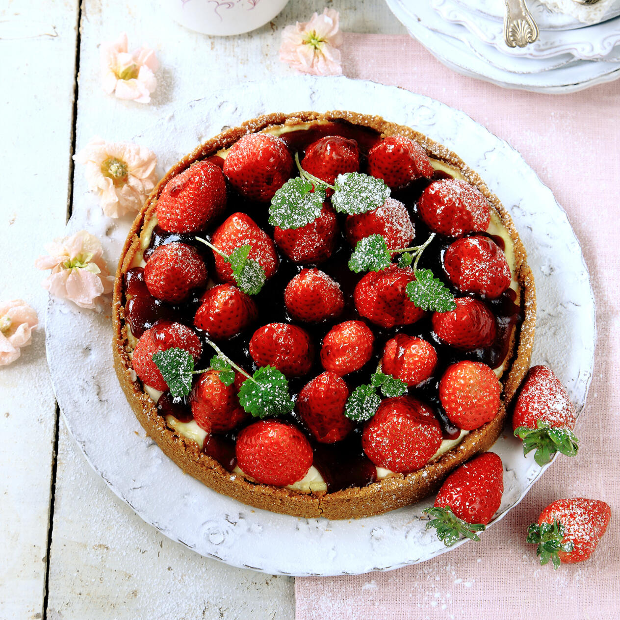 Klassisk jordgubbscheesecake