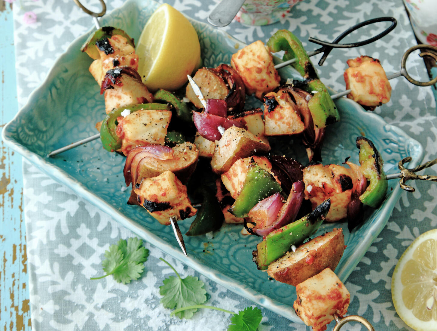 Halloumikebab med auberginedipp