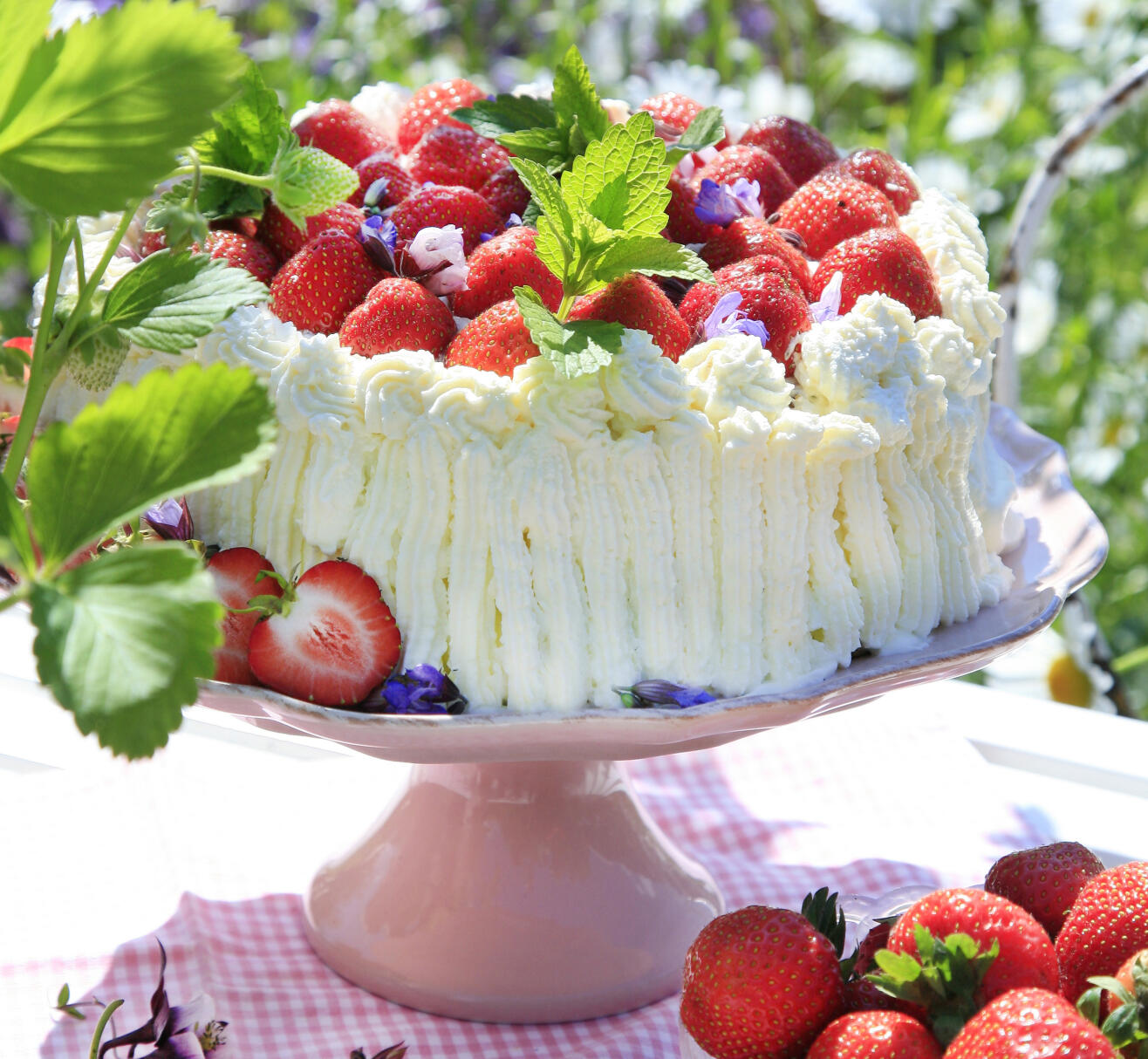 Jordgubbstårta med fläder­fromage