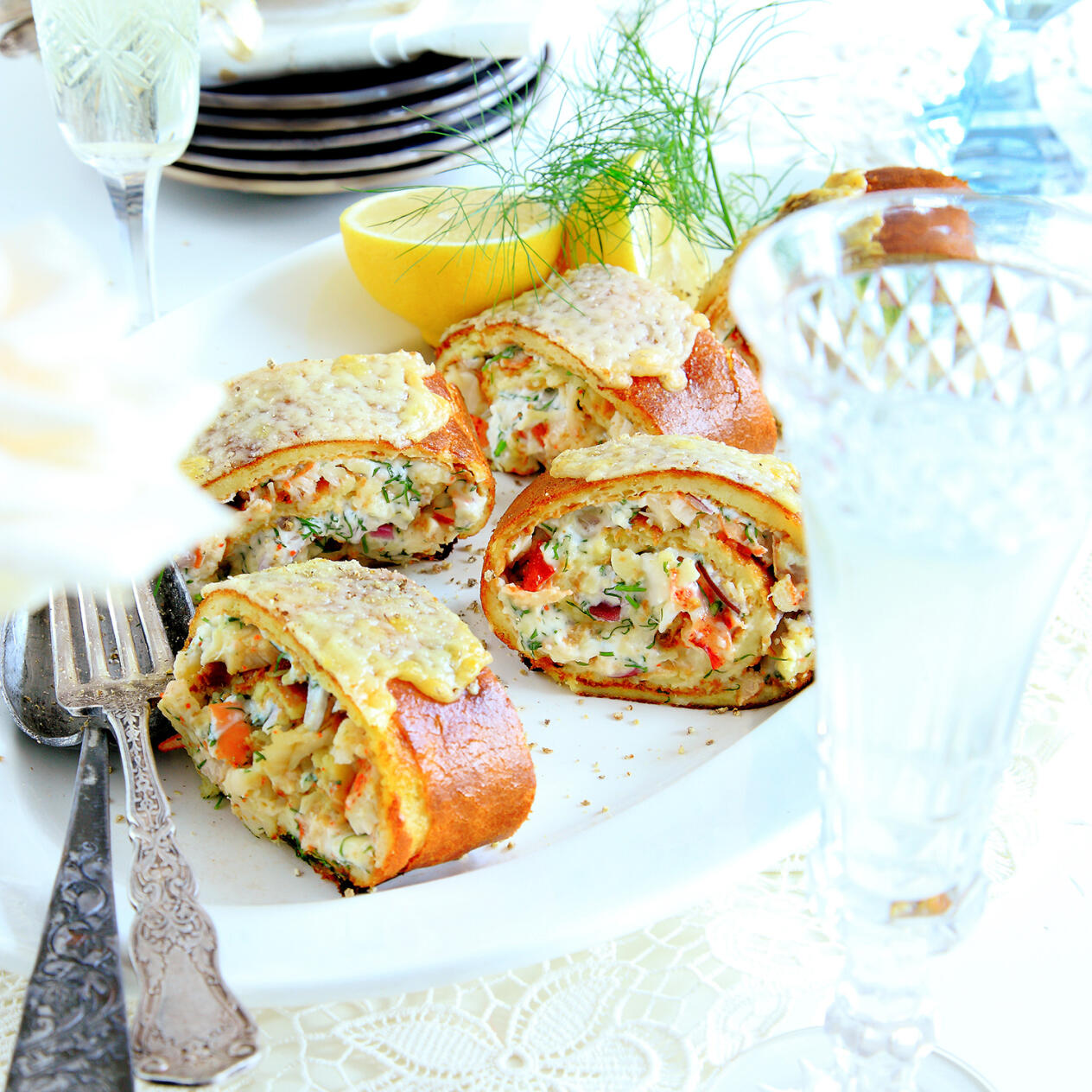 Gratinerad skaldjursrulle