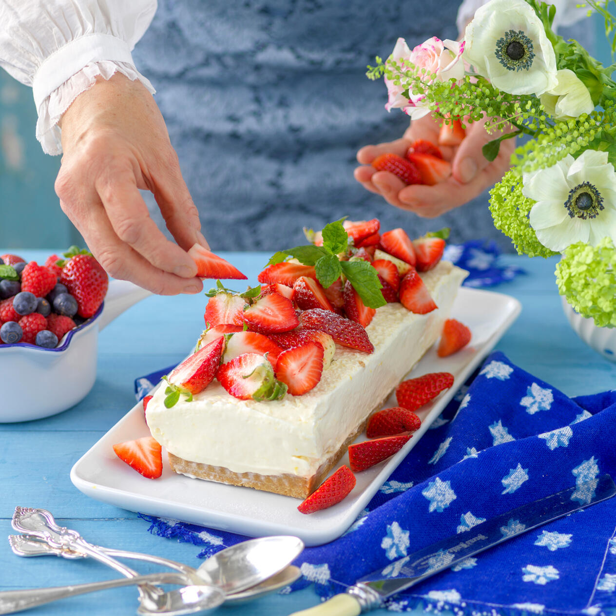 Citroncheesecake med jordgubbstopp