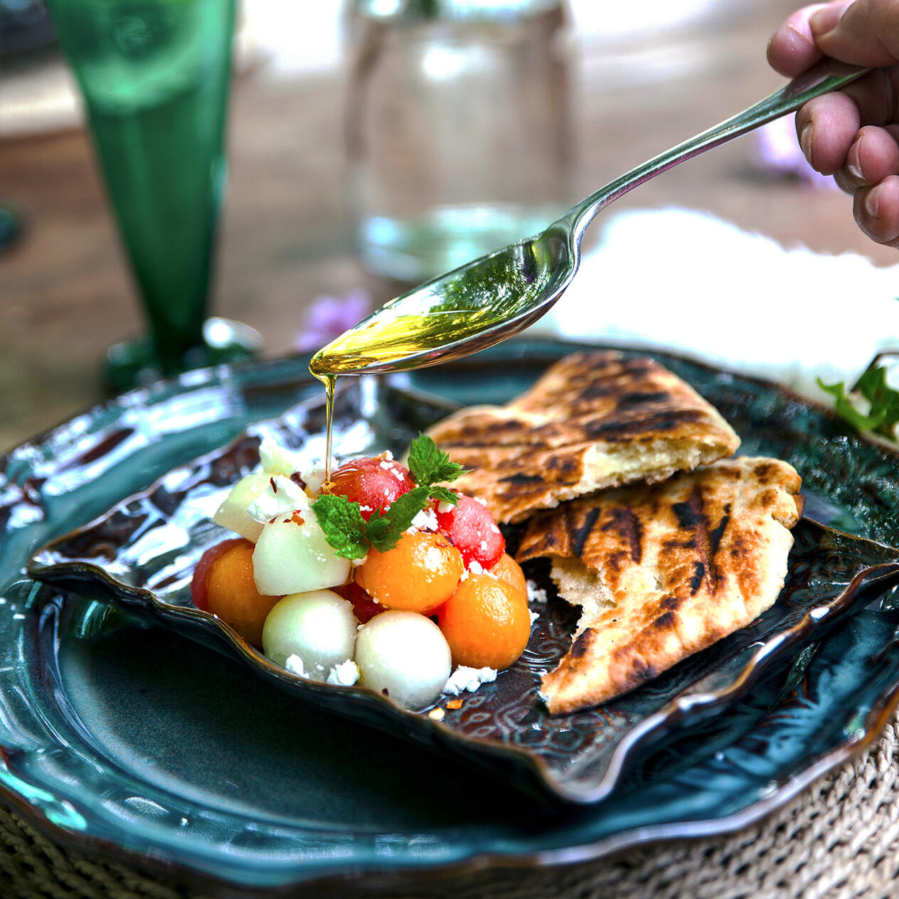 Melon- och fetaostsallad