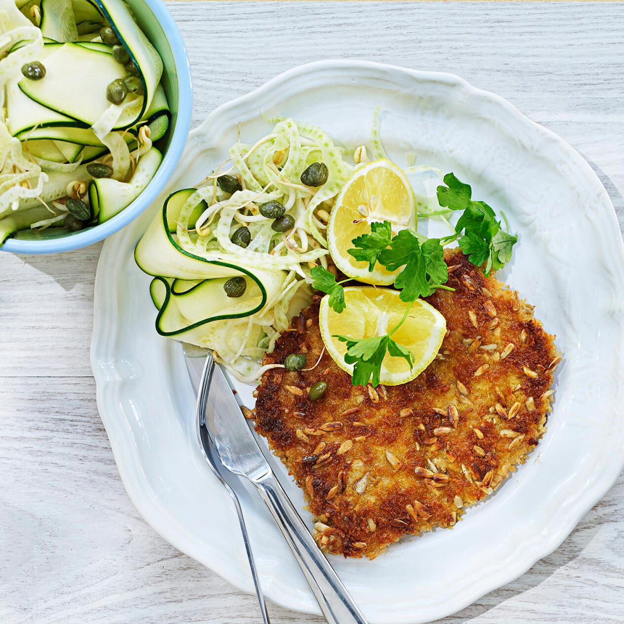 Pankopanerad schnitzel  med solroskärnor