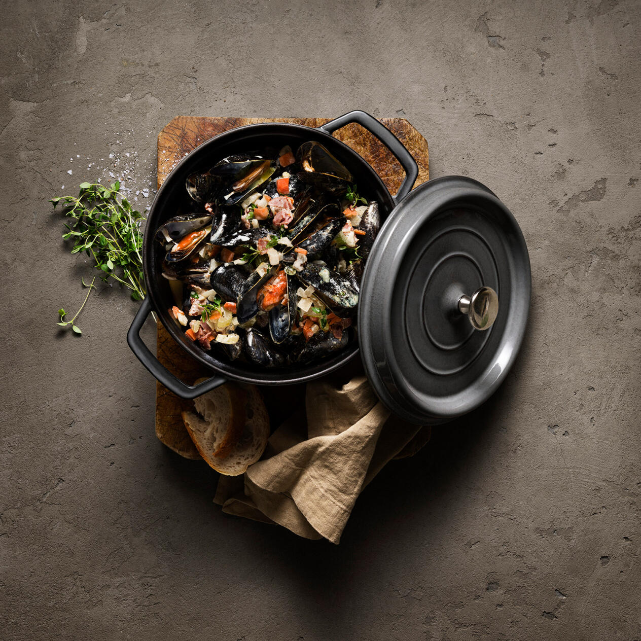 Musslor med bacon och rotfrukter