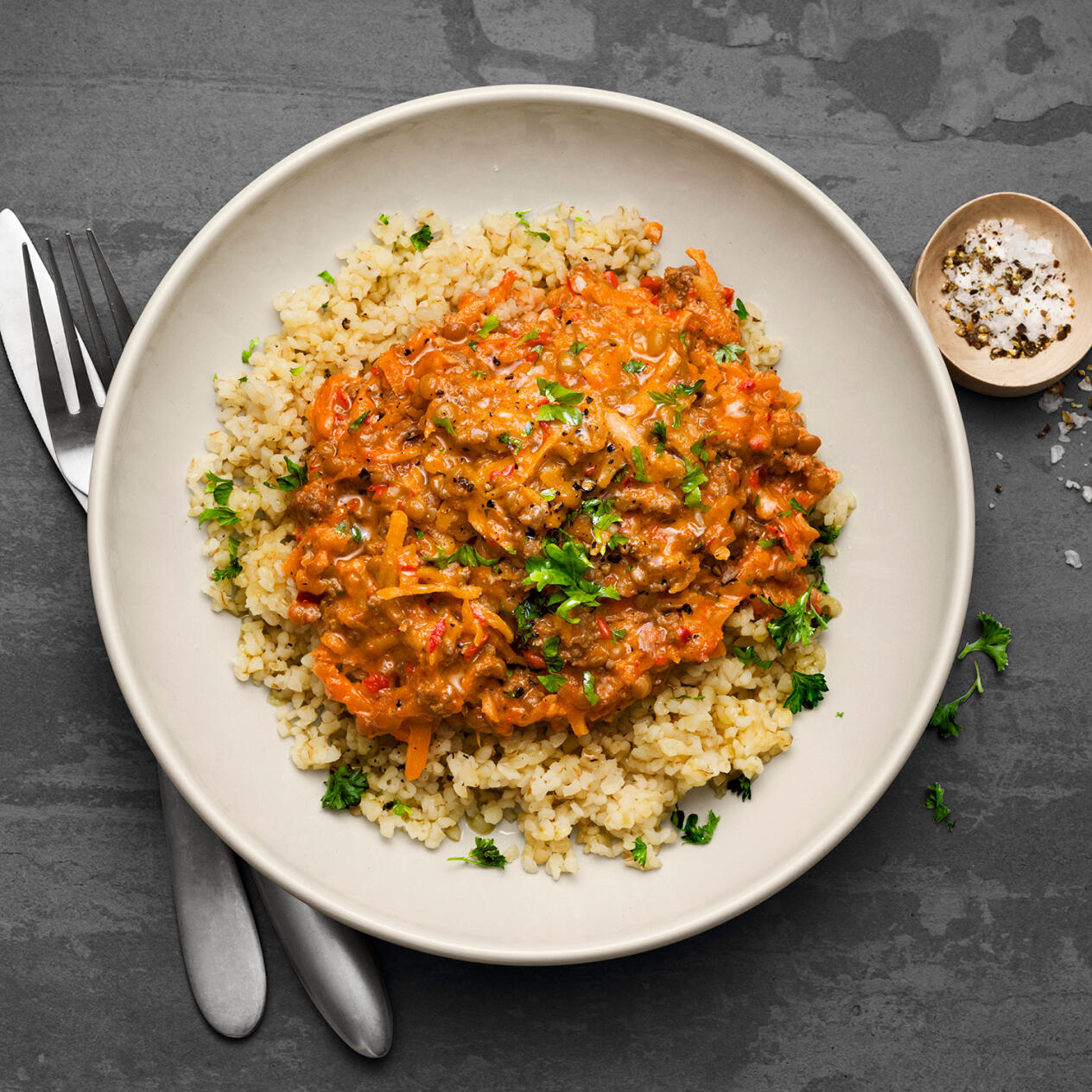 Köttfärs med ajvar och linser