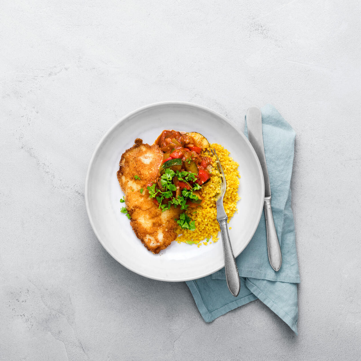 Kycklingpiccata med ratatouille och bulgur