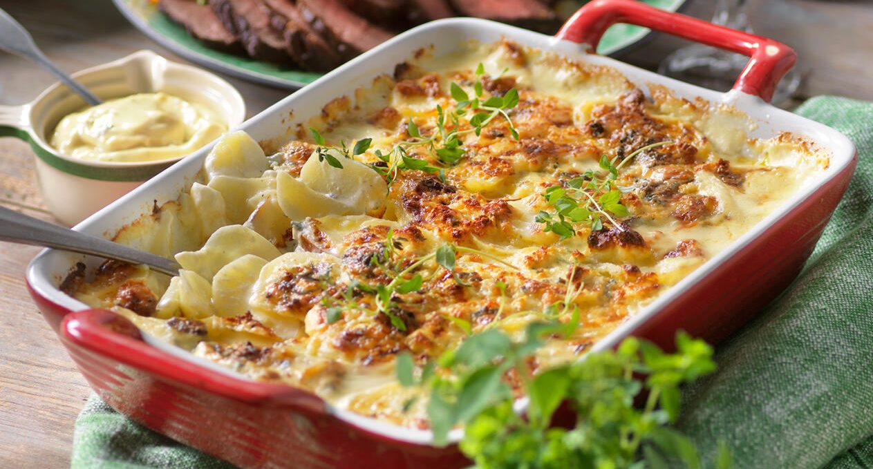 Potatisgratäng med ädelost och päron