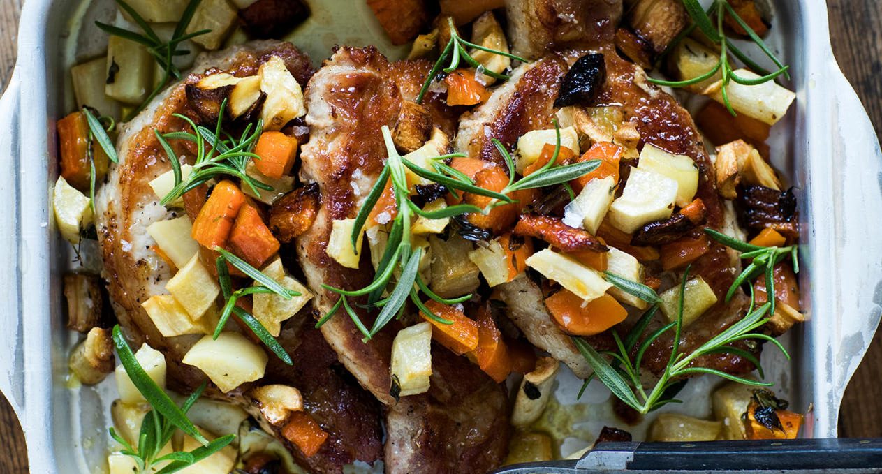 Kotletter med ugnsrostade rotfrukter