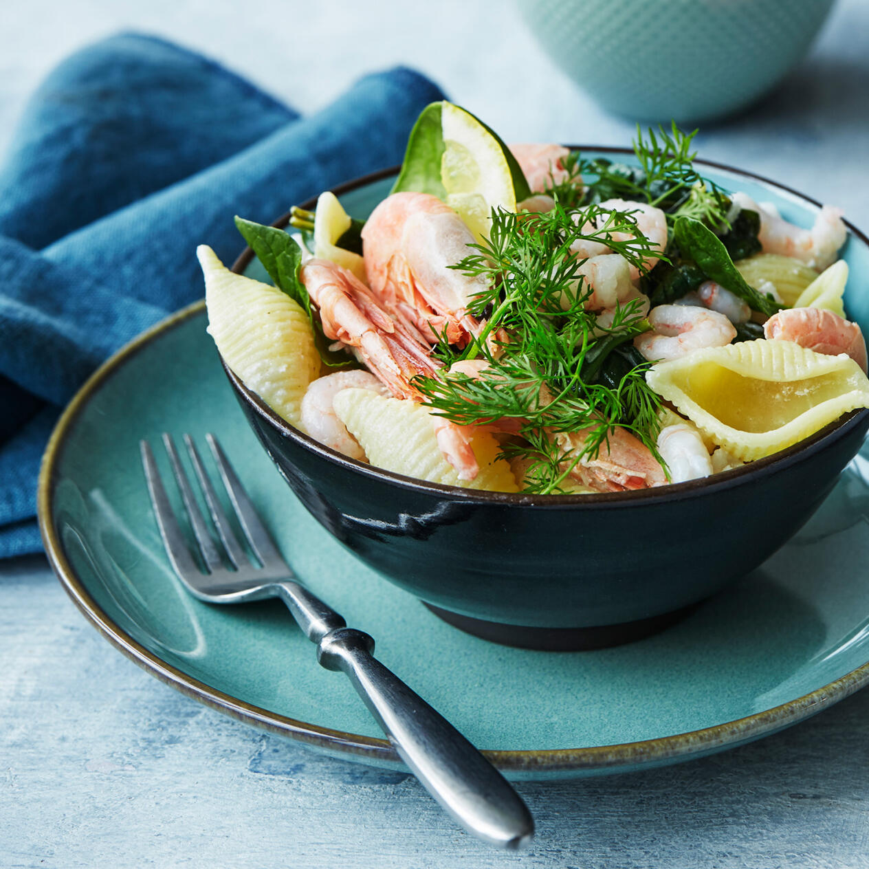 Räkpasta med mascarpone och spenat