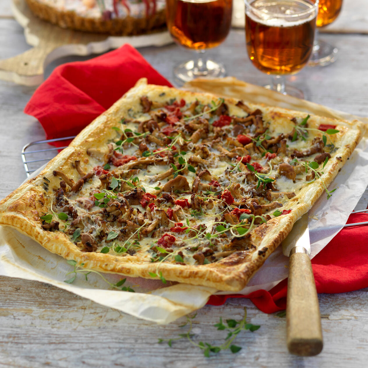 Kantarellflarn med grillad paprika