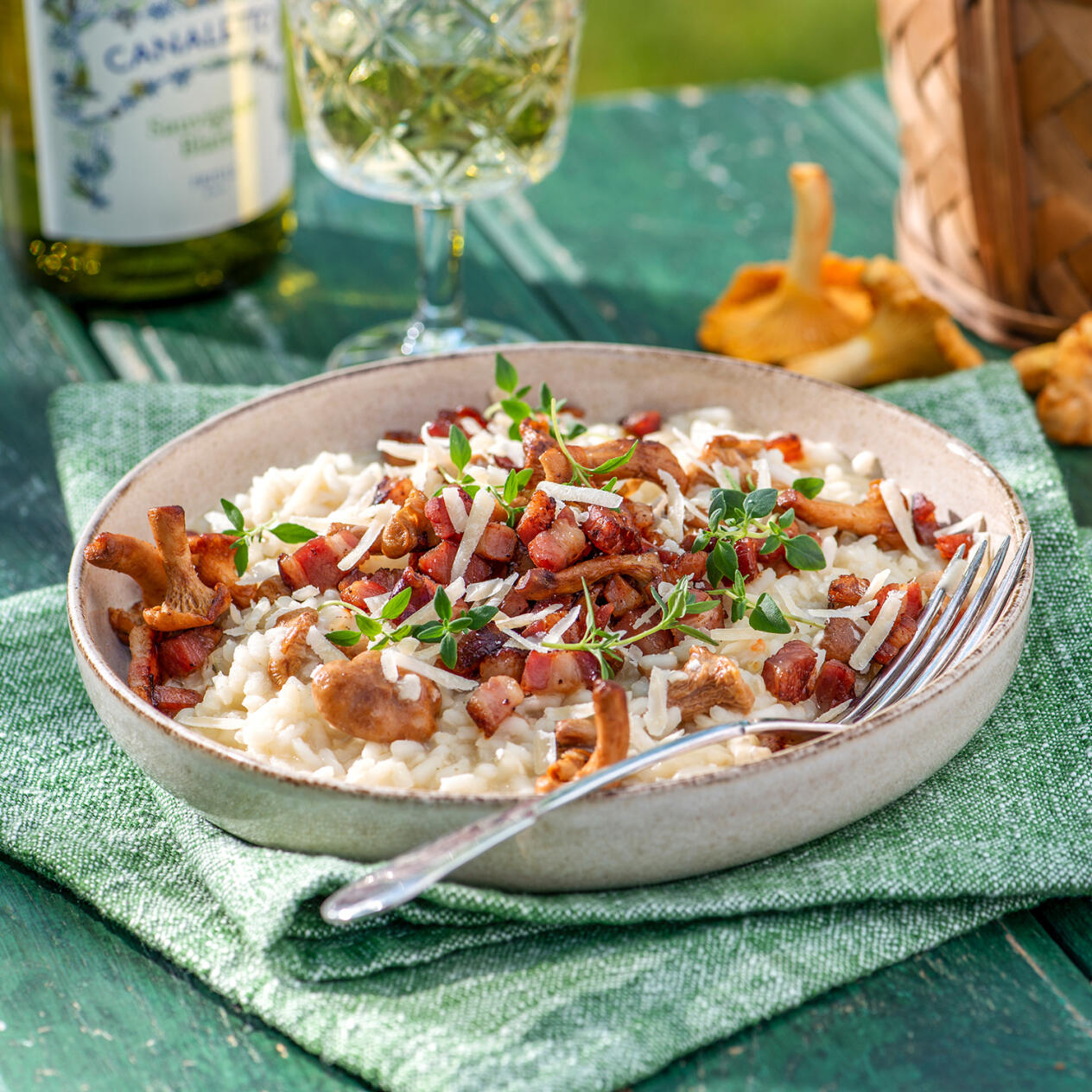Tryffelrisotto med rökt fläsk och kantareller