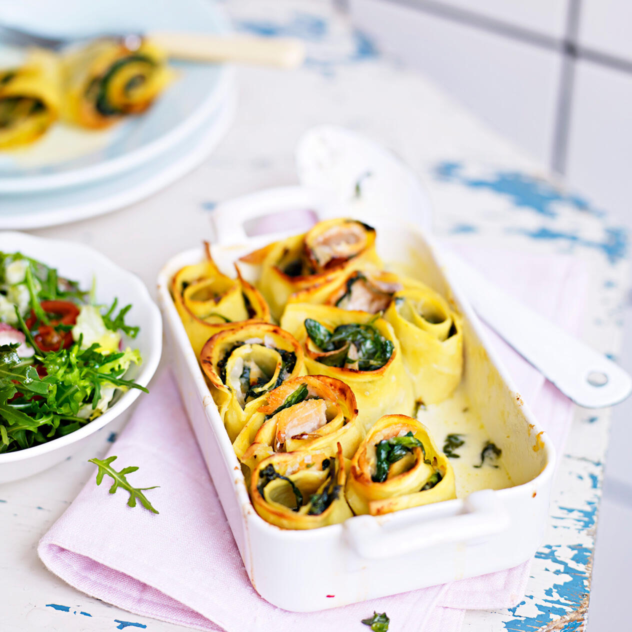 Pastarosor med lax och spenat