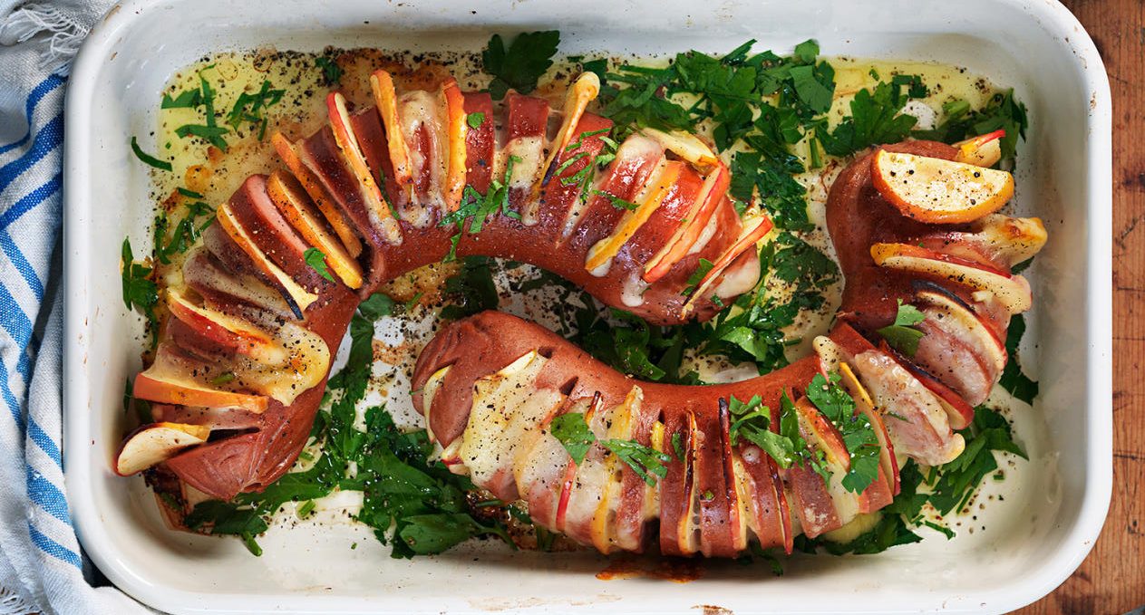 Ugnsfalu med äpple och pepparrot