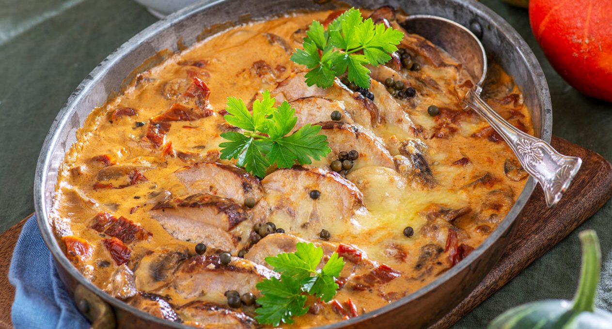 Fläskfilé med grönpepparsås