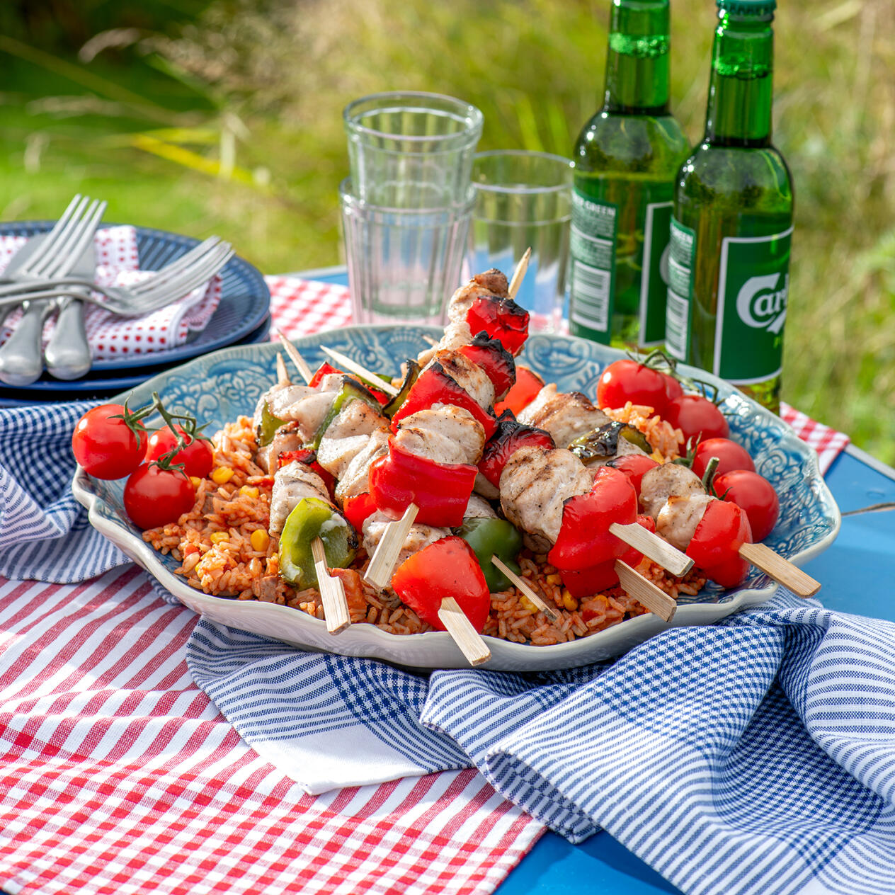Grillade kycklingspett med jambalayaris